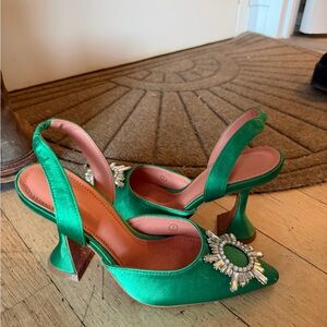 Elegant Green Satin Women's Heels